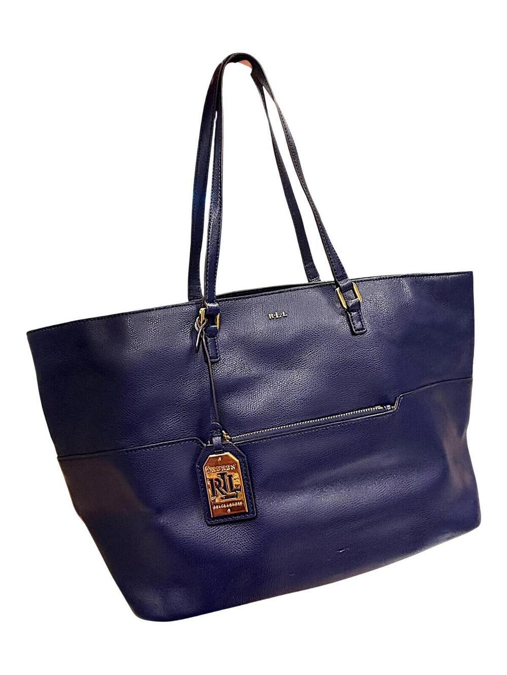 Lauren Ralph Lauren Navy Blue Leather Tote Bag